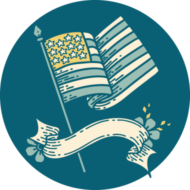 Amerikan bayrağı bir insan tarafından çizilmiş dövme tarzı simgesi