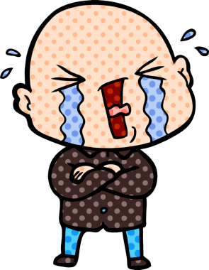 Bir insan tarafından çizilmiş ağlayan kel bir adam.