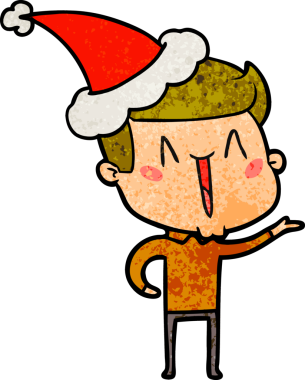 Bir insan tarafından çizilmiş Noel Baba şapkası giymiş heyecanlı bir adamın el çizimi karikatürü.