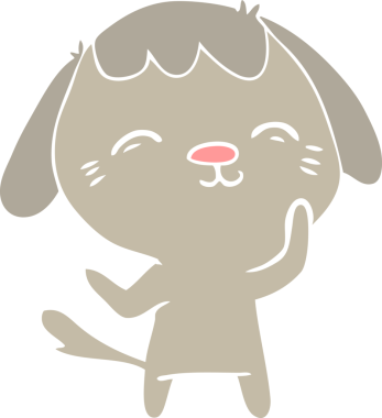 Bir insan tarafından çizilmiş mutlu düz renkli çizgi film köpeği.