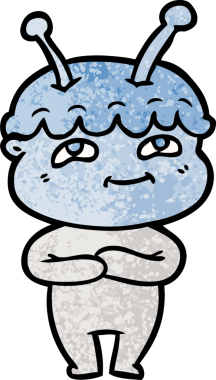 Bir insan tarafından çizilmiş dost canlısı çizgi film uzay adamı.