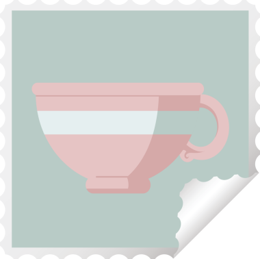 Bir insan tarafından çizilmiş bir kahve fincanı kare etiketi.