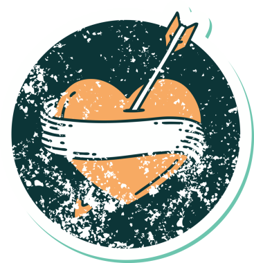 Bir insan tarafından çizilmiş ok kalp ve pankartın sembolik dövmeli görüntüsü