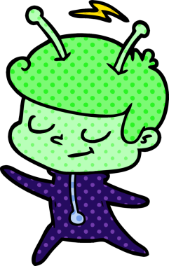 Bir insan tarafından çizilmiş dost canlısı çizgi film uzay adamı.