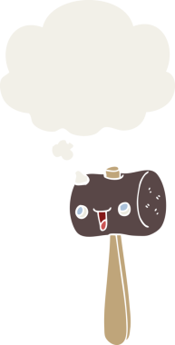 Düşünce baloncuğu olan bir insan tarafından çizilmiş bir çekiç.