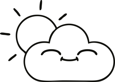 Bir insan tarafından çizilmiş fırtına bulutu ve güneş çizimleri.