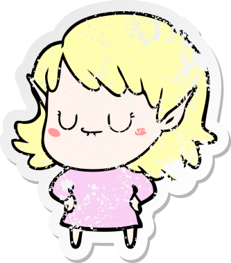 Bir insan tarafından çizilmiş mutlu bir elf kızının sıkıntılı çıkartması.