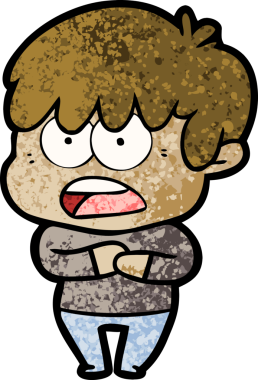 Bir insan tarafından çizilmiş endişeli çizgi film çocuğu.