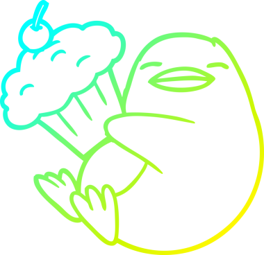 Soğuk gradyan çizgisi üzerinde bir insan tarafından çizilmiş kek olan penguen çizgi filmi.