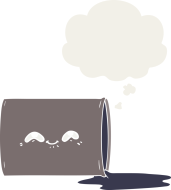 Düşünce baloncuğu olan karikatür yağı varili insan tarafından çizilmiş.