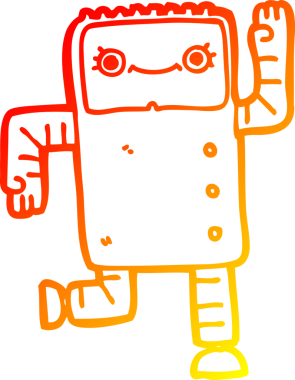 Bir insan tarafından çizilen çizgi film robotunun sıcak çizgi çizimi