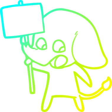 Bir insan tarafından çizilmiş levha taşıyan şirin bir filin soğuk gradyan çizgisi.