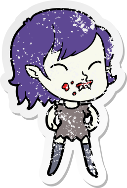 Bir insan tarafından çizilmiş yanağında kan olan vampir bir kızın sıkıntılı çıkartması.