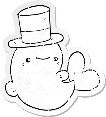 Bir insan tarafından çizilmiş silindir şapkalı şirin bir balinanın sıkıntılı çıkartması.