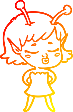 Bir insan tarafından çizilmiş sevimli bir uzaylı kız çizgi filmi.