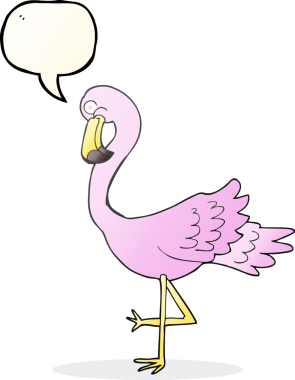 Bir insan tarafından çizilmiş serbest konuşma balonu flamingo karikatürü