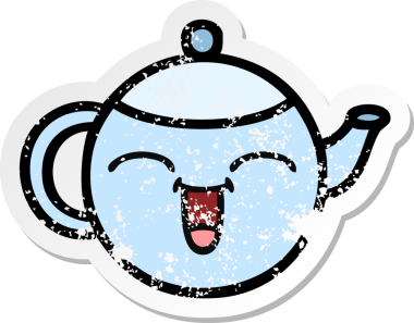 Bir insan tarafından çizilmiş mutlu bir çaydanlığın sıkıntılı çıkartması.