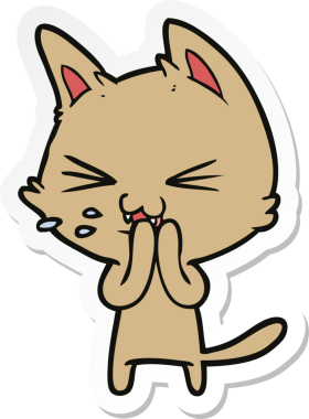 Bir insan tarafından çizilmiş çizgi film kedisinin çıkartması.