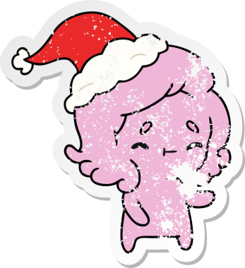 Bir insan tarafından çizilmiş kawai hayaletinin sıkıntılı Noel çıkartması.