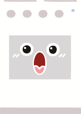 Bir insan tarafından çizilmiş mutfak fırınının düz renkli retro karikatürü