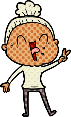 Bir insan tarafından çizilmiş mutlu yaşlı kadın çizgi filmi.