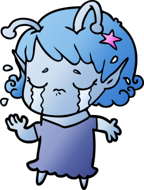 Bir insan tarafından çizilmiş ağlayan uzaylı kız çizgi filmi.