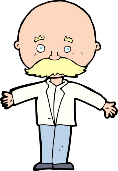 Bir insan tarafından çizilmiş açık kollu kel bir adam.