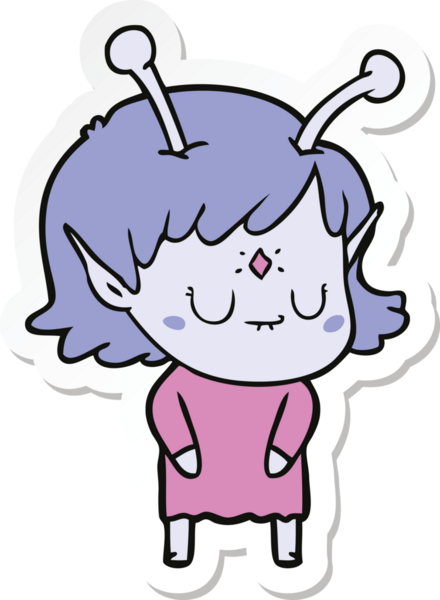 Bir insan tarafından çizilmiş uzaylı bir kızın çıkartması.