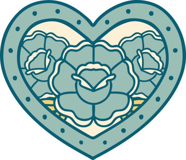 Bir insan tarafından çizilmiş kalp ve çiçeklerin ikonik dövme şekli