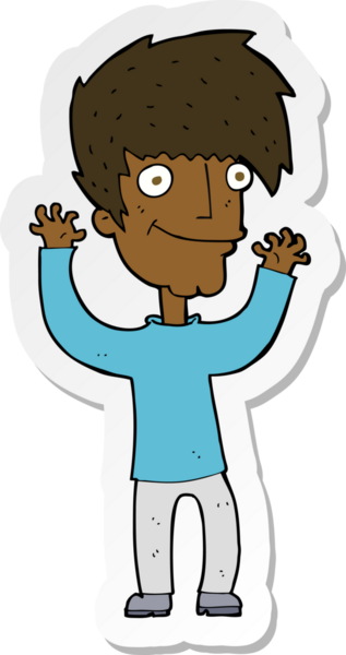 Bir insan tarafından çizilmiş kollarını sallayan bir karikatürcünün çıkartması.