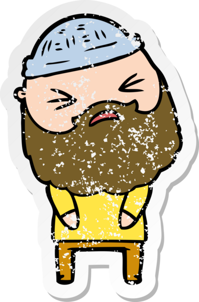 Bir insan tarafından çizilmiş sakallı bir çizgi film karakterinin sıkıntılı çıkartması.