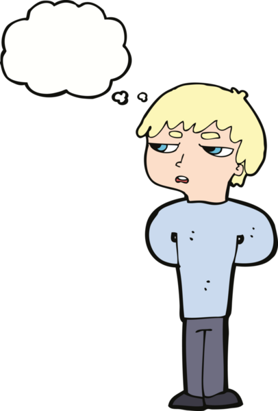 Bir insan tarafından çizilmiş düşünce balonu olan antisosyal çocuk çizgi filmi.