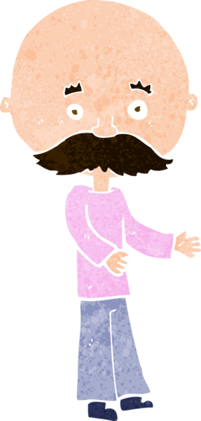 Bir insan tarafından çizilmiş bıyıklı bir çizgi film adamı.