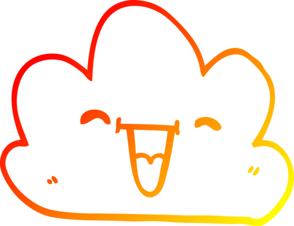 Bir çizgi filmin sıcak gradyan çizimi bir insan tarafından çizilmiş mutlu gri bulut