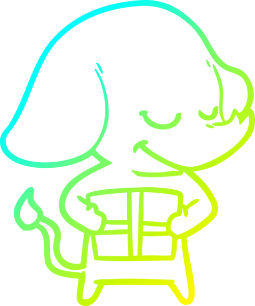 Bir insan tarafından çizilmiş, gülümseyen bir filin soğuk çizgi çizimi.