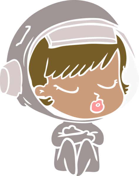 Düz renkli çizgi film. Bir insan tarafından çizilmiş güzel astronot kız.