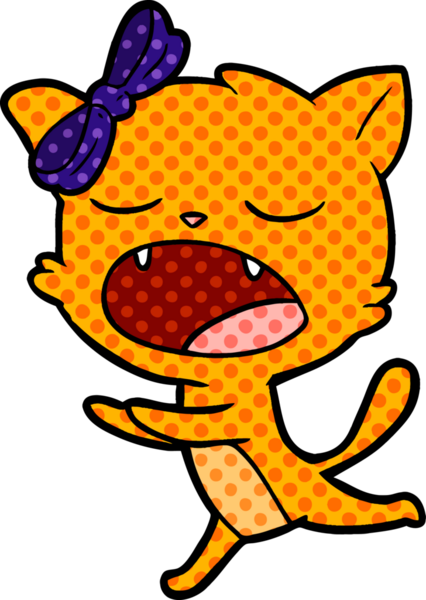 Bir insan tarafından çizilmiş esneyen kedi çizgi filmi.