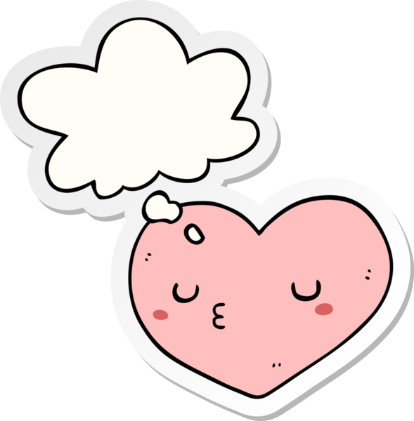 İnsan tarafından çizilmiş bir çıkartma gibi düşünce baloncuklu karikatür kalbi.