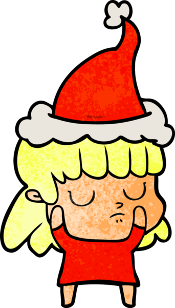 Bir insan tarafından çizilmiş Noel Baba şapkası takan kayıtsız bir kadının el çizimi karikatürü.