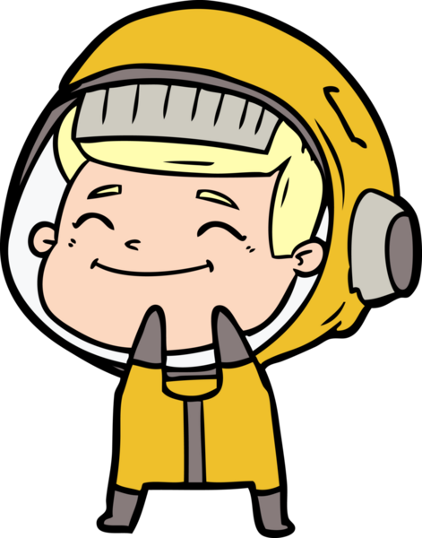 Bir insan tarafından çizilmiş mutlu astronot çizgi filmi.