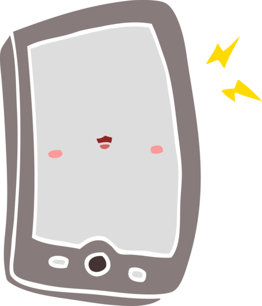 Bir insan tarafından çizilmiş düz renkli çizgi film cep telefonu.