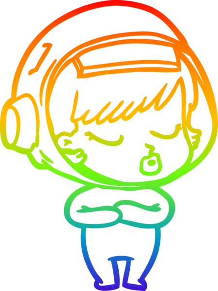 Gökkuşağı gradyan çizgi çizimi Bir insan tarafından çizilmiş güzel astronot kız