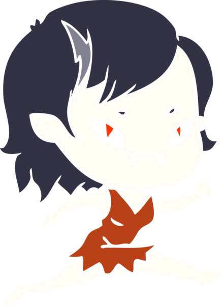 Düz renkli çizgi film karakteri. Bir insan tarafından çizilen vampir kız.