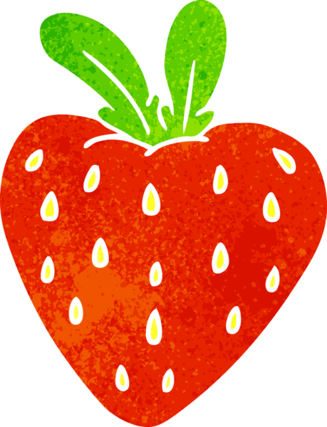 Bir insan tarafından çizilmiş taze bir çileğin retro karikatürü.