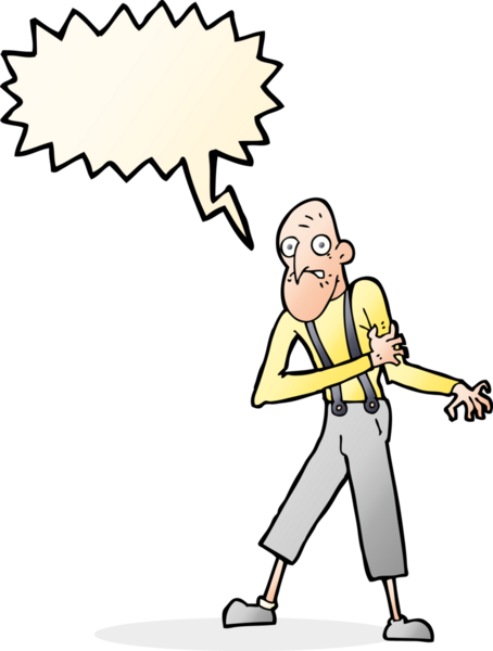Karikatür ihtiyarı bir insan tarafından çizilmiş bir konuşma balonuyla kalp krizi geçiriyor.