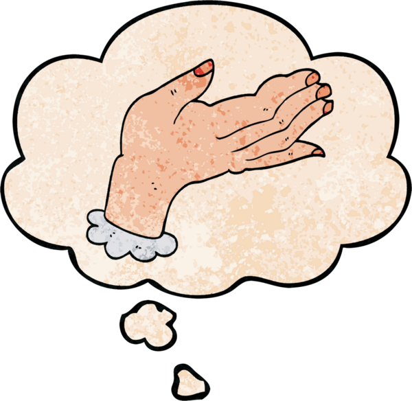 bir insan tarafından çizilmiş grunge doku biçiminde düşünce baloncuğu olan çizgi film eli