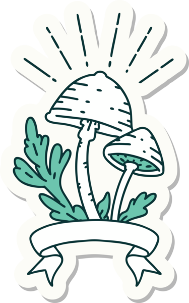 Bir insan tarafından çizilmiş dövme stili mantar çıkartması.