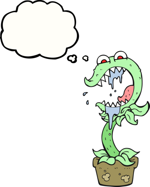 Bir insan tarafından çizilmiş serbest çizim düşünce kabarcığı etobur bitki.