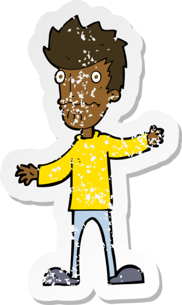 Bir insan tarafından çizilmiş, gerilmiş, karikatürlü bir adamın gerilmiş retro yapıştırması.