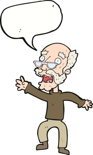 Çizgi film, bir insan tarafından çizilmiş konuşma balonlu yaşlı adamı korkuttu.